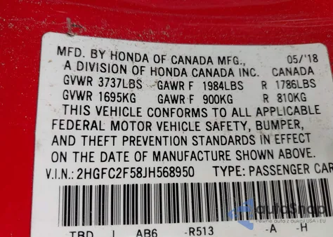 2018 Honda Civic Lx z USA, uszkodzony, nr VIN 2HGFC2F58JH568950